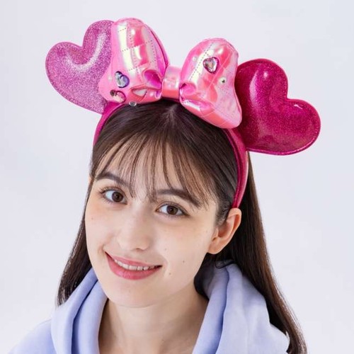Cerchietto orecchie cuore rosa